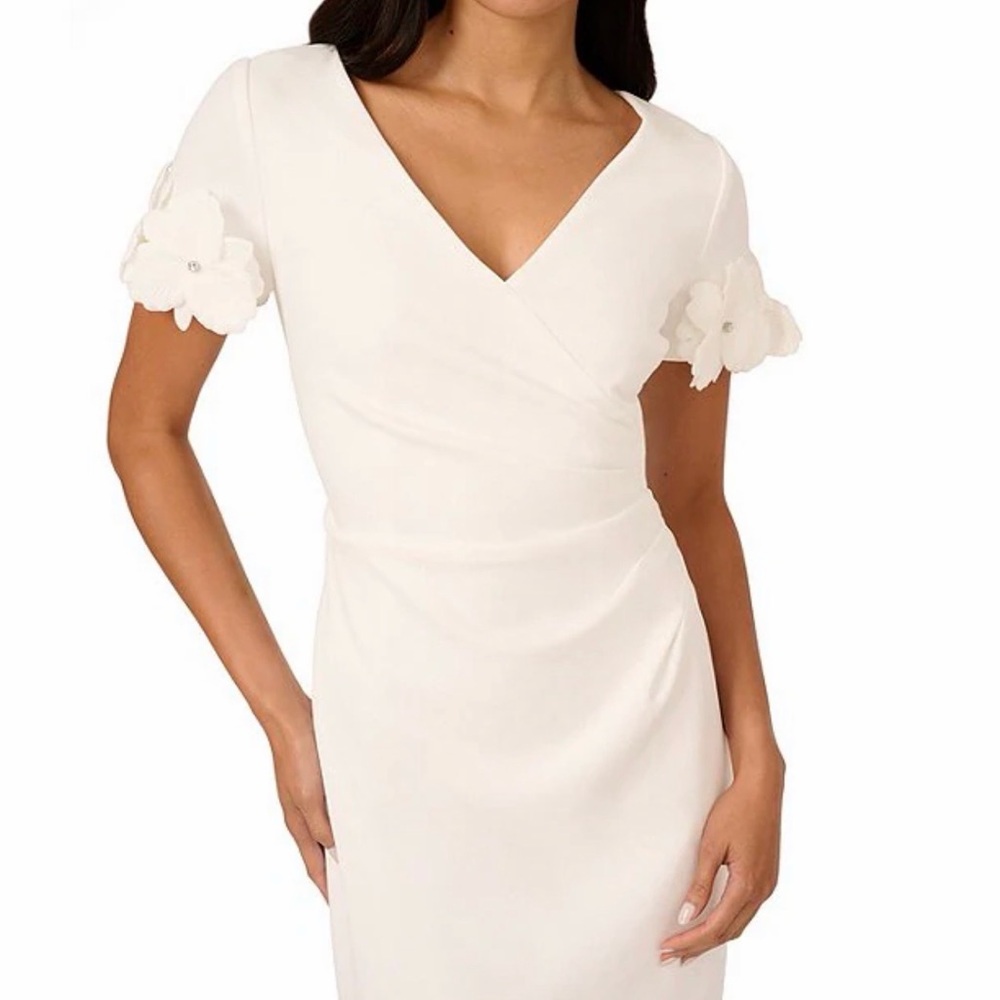 NWT Adrianna Papell Ivory white  Dress with Floral and rhinestone studs size 2